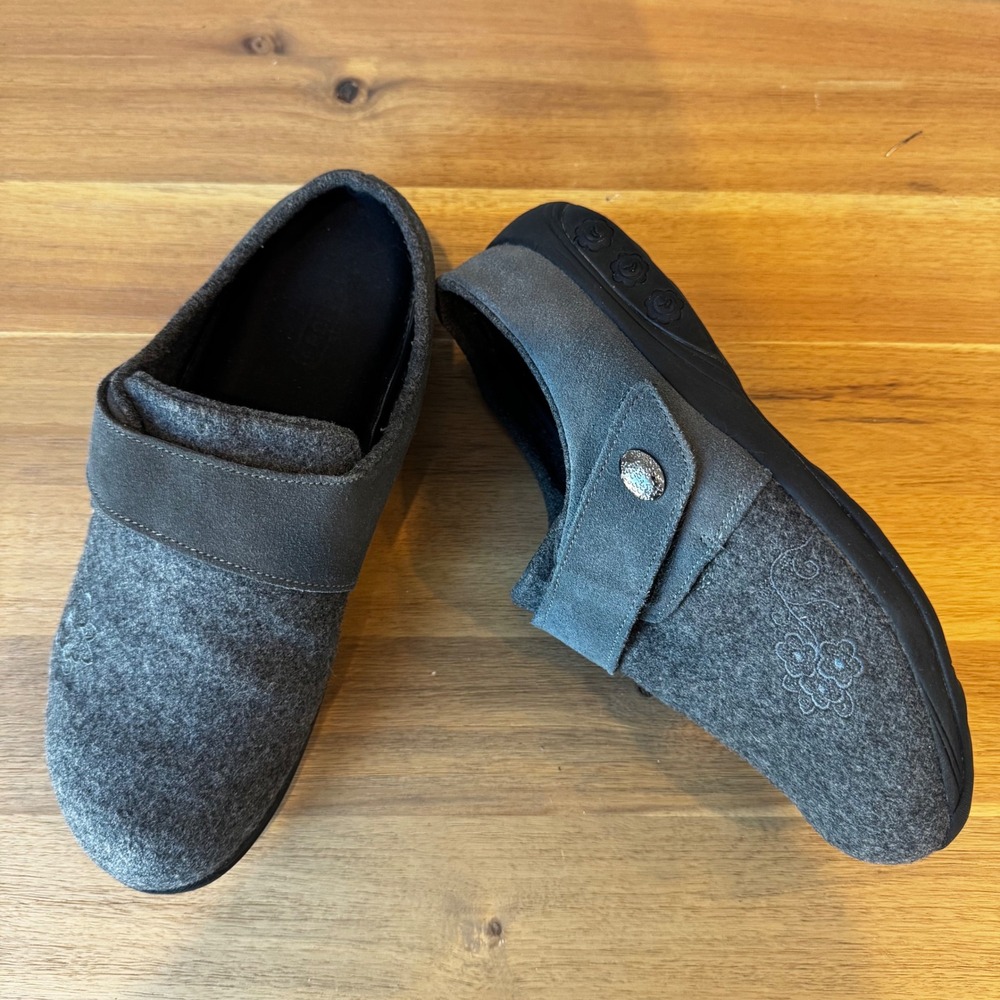 Therafit Women 7.5-8 EU 38 Gray Fabric Upper Clogs Adjustable Strap Mules Casual